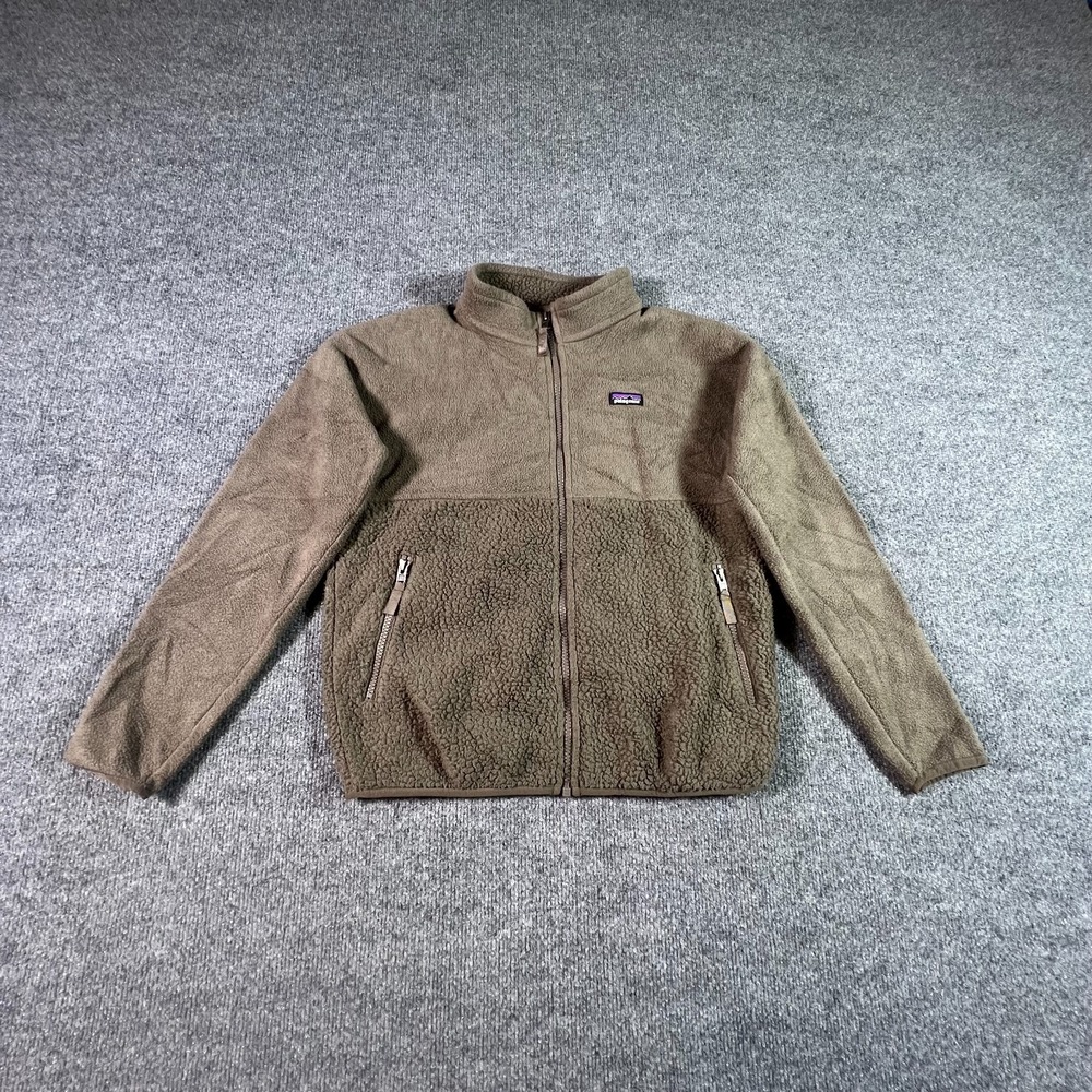 Patagonia Kids XL 14 Brown Sherpa Fleece Full Zip Jacket Winter Travel 65170